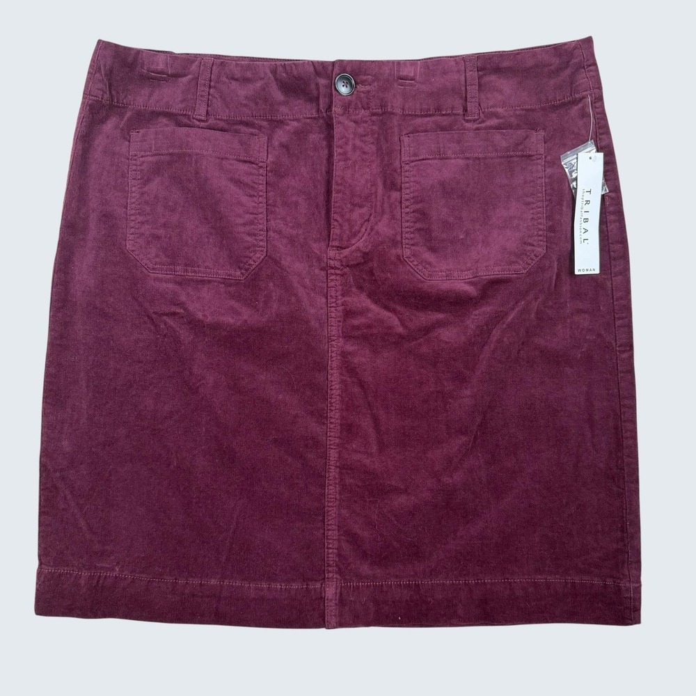 Tribal Skirt Womens 20W Raisin Burgundy Corduroy Straight Knee‎ Length Stretch